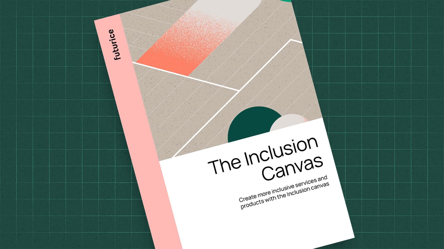 Book cover titled "The Inclusion Canvas" with abstract geometric design featuring coral and green elements on a beige background.